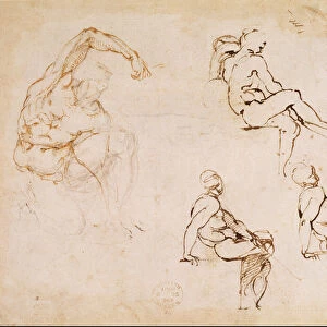 Figure Studies for a Man, (brown ink on paper)