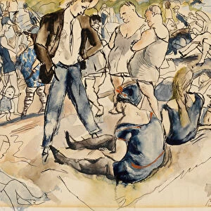 Figures on Beach, Coney Island, 1917 (w / c on paper)