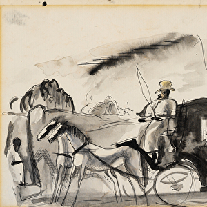 Figures with Cab, c. 1918 (pen and ink, ink washes, and watercolor on laid paper)