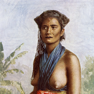 Fiji woman in traditional dress, c. 1900 (colour litho)