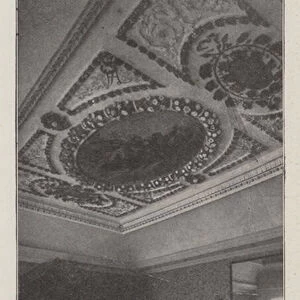 The Fire at Euston Hall, 5 April, the State Bed-Room and Painted Ceiling, now destroyed (b / w photo)