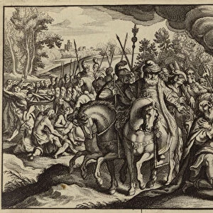 The fire of God burning Elijahs sacrifice rather than the one to Baal (engraving)