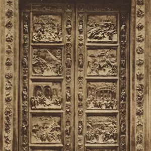 Firenze / Florence: Battistero, La Porta Principale, Lorenzo Ghiberti (b / w photo)