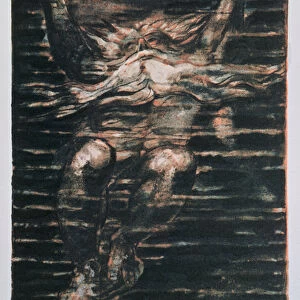 The First Book of Urizen; Bearded man swimming through water, 1794 (colour-printed