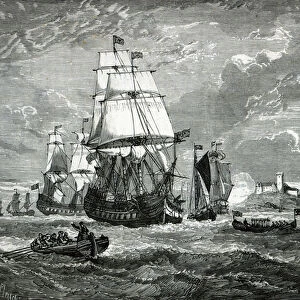 The First Fleet of the East India Company leaving Woolwich in 1601 (litho)