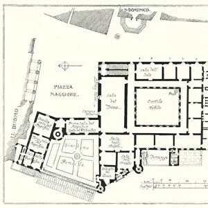 First floor plan of the Ducal Palace, Urbino, Italy (b / w photo)