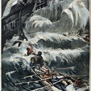 The first rescue attempt following the sinking of the ship "Russia"whose passengers will be saved by the train in 4 days. Engraving in "Le Petit Parisien"on 27 / 01 / 1901