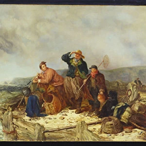 Fishermen on a Quay during a Storm (oil on canvas)