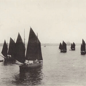 Fishing Boats going out, Penzance (b / w photo)