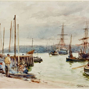 Fishing Harbour, North Shields, 1901 (pencil & w / c on paper)