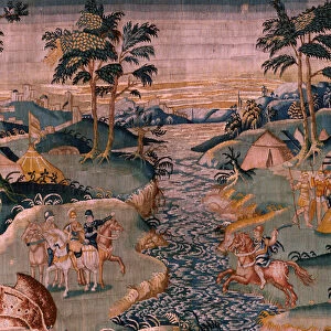 Flemish tapestry. Military camp near the river Granikos (Het legerkamp bij de rivier Granikos). Atelier of Oudenaarde. 377x393cm. Inv 83104-9 / 00011. 17th century