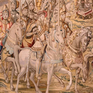 Flemish tapestry. Series The Conquest of Tunis; Review of the Troops at Barcelona (La revista de las tropas en Barcelona). Second tapestry in the series. Model Jan Vermeyen and Pieter Coecke van Aelst. 1543-1548