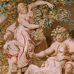 Flemish tapestry. Series Story of Theseus. Theseus abandons Ariadne on the island of Naxos (Teseo abandona a Ariadna en la Isla de Naxos). Eighth tapestry in the series. Model Anthonis Sallaert. Manufacture Jan Raes the Younger, Brussels. Ca 1630