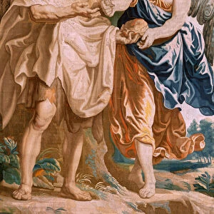 Flemish tapestry. Series The Triumph of the Eucharist. The prophet Elias is comforted by the angel (El profeta Elias confortado por el angel). Fifth tapestry in the series. Model Peter Paul Rubens. 1626-1628