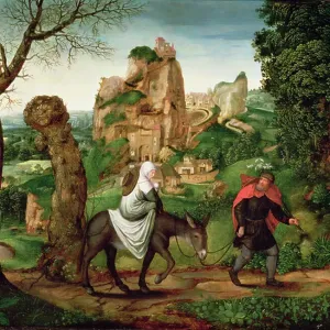 The Flight into Egypt Print by Lucas van Gassel