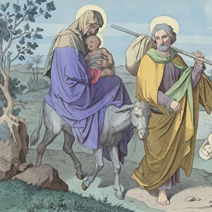 The Flight into Egypt (coloured engraving)