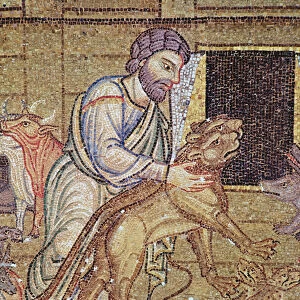 The Flood, from the Atrium, detail of Noah putting wild animals on the ark (mosaic)