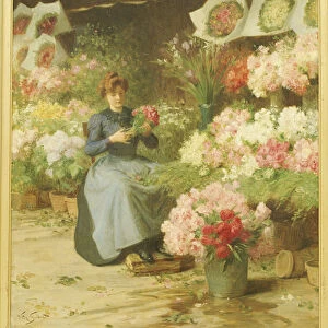 Flower Seller in front of the Madeleine Church (oil on canvas)
