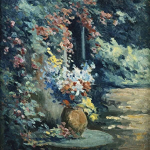 Flowers in a Landscape; Bouquet de Fleurs dans un Paysage, (oil on canvas)