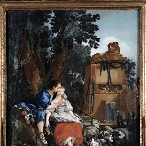 The flute lecon, 18th century (oil on canvas)