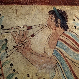 Flutist. Detail of a fresco of the Tomb of the Leopards, 5th century BC