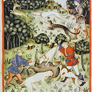 Fol. 71v Hunting Gazelle, illustration from Tacuinum Santiatis Codex Vindobonensis (vellum)