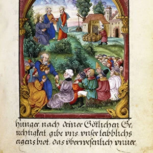 Folio 55: The Feeding of the Five Thousand, 1551 (illuminated manuscript on vellum)