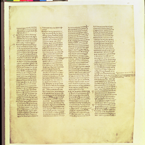 Folio from St. Johns Gospel, facsimile of Codex Sinaiticus, 4th century AD