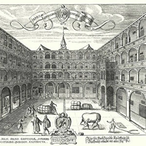 The Fondaco dei Tedeschi, headquarters of German merchants in Venice, 1616 (engraving)
