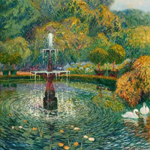 Fountain in a Garden (oil on canvas)