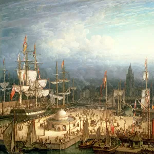 Four-Masted Clipper Ship in Liverpool Harbour, c. 1810 (oil on panel)