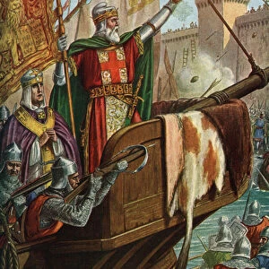 Fourth Crusade (1202-1204): Venice Doge Enrico Dandolo and the Venetian fleet approaching Constantinople during the siege of the city in July 1203 (Fourth Crusade)