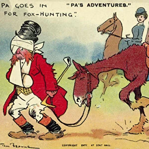 Fox hunting: a man the worse for wear after being thrown from his horse (chromolitho)