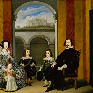 Francesco Tapia, Conte del Vasto, with his Family seated in an interior of the Palazzo