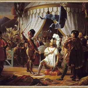Francis I of France requesting to be knighted by the Chevalier Bayard after victory at