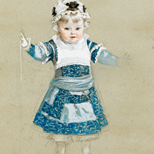 Frederica in her party dress, 1878 (w / c on paper)