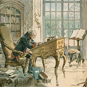 Frederick the Great (1712-1786) in his study (colour litho)