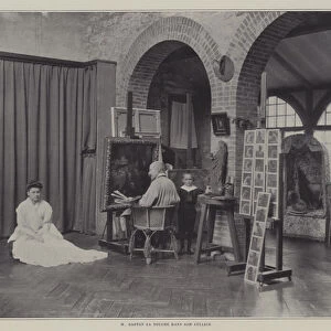 French artist Gaston La Touche in his studio (b / w photo)