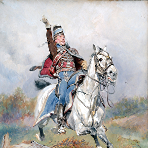 A French Cavalryman on Horseback, 1900 (w / c & gouache on paper)