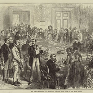 The French Emigration from Alsace and Lorraine, Paris Offices of the Relief Society (engraving)