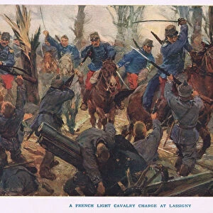 The French Light Cavalry charge at Lassigny (colour litho)