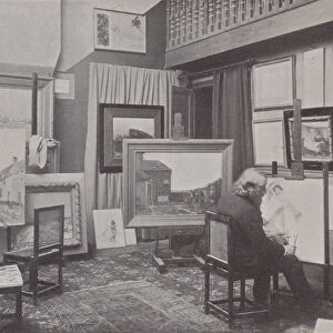 French painter Jean Charles Cazin in his studio (b / w photo)