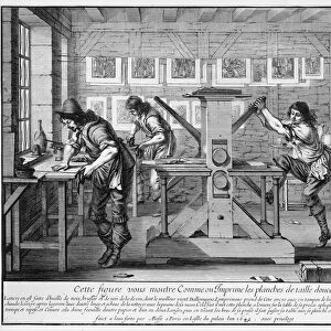 French printing press, 1642 (engraving)
