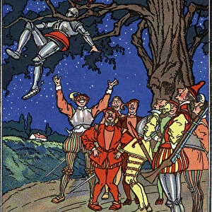 The friar Jean hanged on the branch of a walnut Illustration by Pierre Courselles (died 1938) from "Gargantua" by Francois Rabelais, 1926 Private collection
