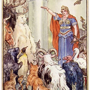 Then Frigga called to her all beasts, birds, and venomous snakes (colour litho)