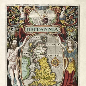 Frontispiece from Britannia, by William Camden, pub. 1607 (hand coloured engraving)