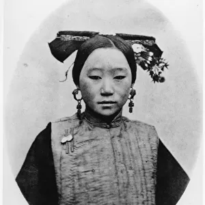 Frontview of Coiffure of a Married Manchu Matron, c. 1867-72 (b / w photo)