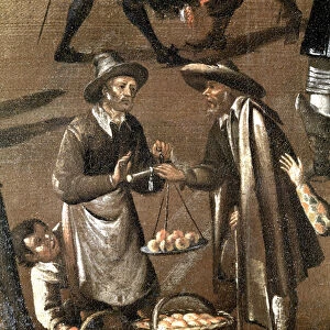 Fruits seller and little thief, detail (Painting, 1660-1670)