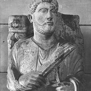 Funerary relief of Jarhai, from Palmyra, Syria (marble) (b / w photo)
