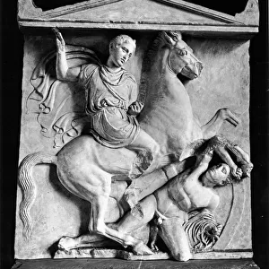 Funerary stele of Dexileos (d. 394 BC) depicting him on his horse about to strike at
